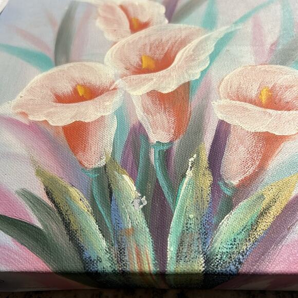 Original acrylic Painting- pink Callie Lillie’s - unframed, vintage wear, damage - Picture 7 of 14